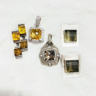  Two Sets of Judith Ripka Gemstone Pendants and Vintage Earrings Set Jewelry Lot - Unique Pendants and Earrings with Gemstones