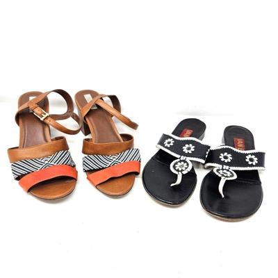 Two Pairs of Women's Sandals Both Size 10.5 - Cole Haan Heels and Van Eli Black & White Flats