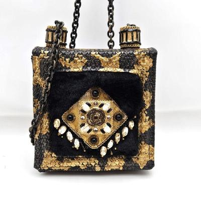 Ornate Vintage Crossbody Box Purse in Blacks and Golds