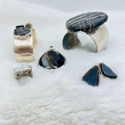 Unique Artisan Jewelry Lot - Druzy Pendant, Sterling Silver Slipada Cuff Bracelet & More