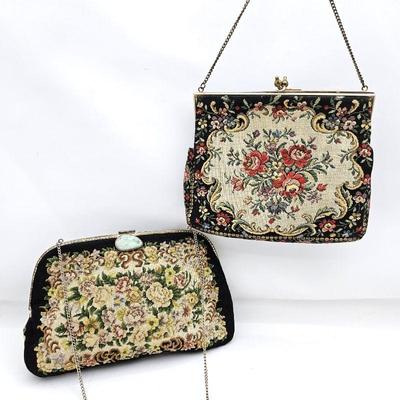  Two Vintage Tapestry Purses / Handbags with Chains