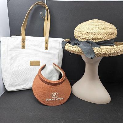 San Francisco Hat Co. Rafia Sun Hat Plus Cozy Earth White Tote & Beaver Creek Sun Visor