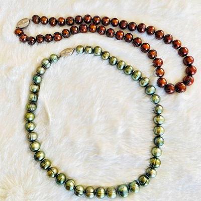 Honora Baroque Olive Green and Copper Brown Fresh Water Pearl Necklaces approx 10mm with Sterling Clasp