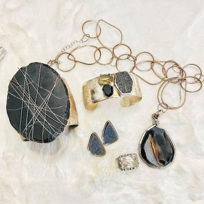 Unique Artisan Jewelry Lot - Druzy Pendant, Sterling Silver Slipada Cuff Bracelet & More