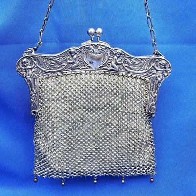 Lot #130 - Antique Chainmail Mesh Silver Purse Made in Germany