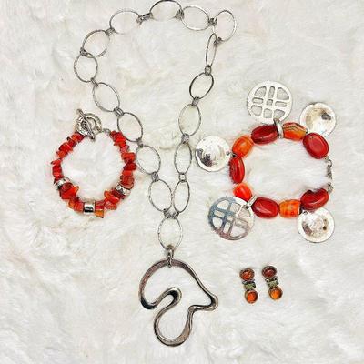  Robert Lee Morris Sterling Jewelry Collection - RLM Studio Necklace, Bracelets w/ Carnelian, and Earring Lot