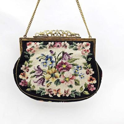 Vintage 1940s Hand Needlework NBM Austria Evening Bag Petit Point Purse