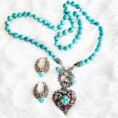  Sterling and 18k Turquoise Necklaces, Pendant and Earring Set by Bares