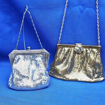 Lot #132 - Vintage Silver & Gold Mesh Hand Bags - Whiting and Davis Gold & Rhinestone Shoulder Bag
