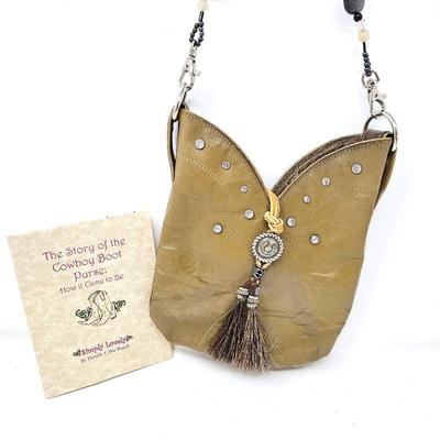 Authentic Cowboy Boot Purse w/ Real Horse Hair Tassels and Polished Semi-Precious Stone Beaded Strap