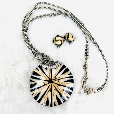  Impressive Shell Pendant with Sterling Silver Chain and Matching Earrings- by Merav Studio