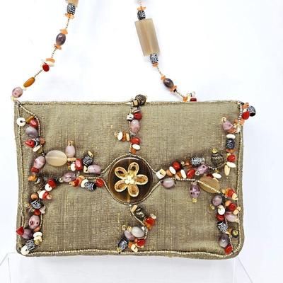  Beautiful Vintage Mary Francis Silk Beaded Hand Bag with Beaded Stone Strap