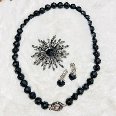Barse Black Onyx Necklace and Earring Plus A Statement Brooch