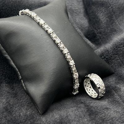  Elegant Jewelry Set - Sterling Silver 8” Bracelet and Matching Ring