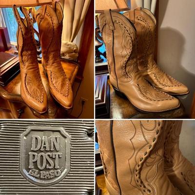 Men’s size 13 Dan Post blonde letter, cowboy boots with hand stitched detail.
