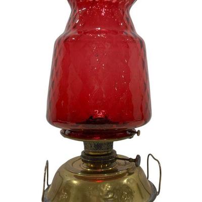 Victorian Ruby Glass Kerosene Oil Lamp