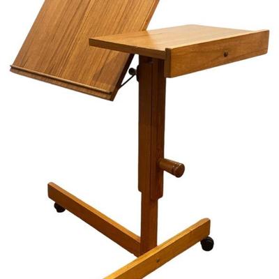 Mid Century Danish Adjustable Teak Rolling Table, FURBO SPOTTRUP