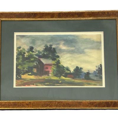 Vintage Watercolor Farmhouse Landscape