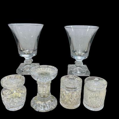 Collection Vintage Cut Glass Candle Holder and Jars WATERFORD