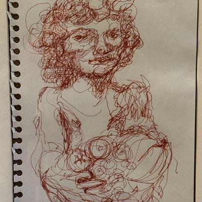 Signed Continuous Line Sketch of a Female Gatherer