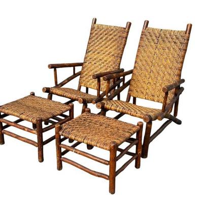 Old Hickory Lounge Chair & Ottoman, Pair