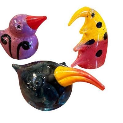 Set of 3 Murano Art Glass Parrots