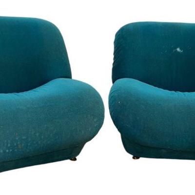 LIGNE ROSET "Pukka" Style Velvet Chairs, Pair