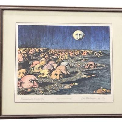 Sale Photo Thumbnail #428: CURT FRANKENSTEIN Hand Colored Etching "Bureaucratic Landscape"