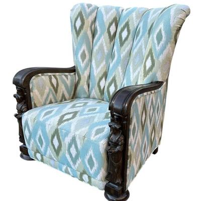Renaissance Revival Armchair, Full Bodied Carved Arms
