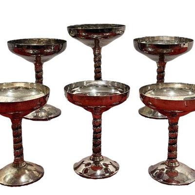 J PEREZ RUIZ Spain Silverplate Champagne Coupes Set of 6