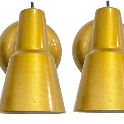 Pair of Mid Century Brushed Brass Light Sconces