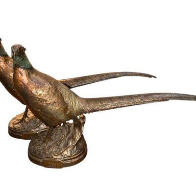 DICK IDOL "High Alert" Pheasant Sculptures, Pair