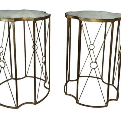 Classic Gold Gilt Mirror Top Side Tables, Pair