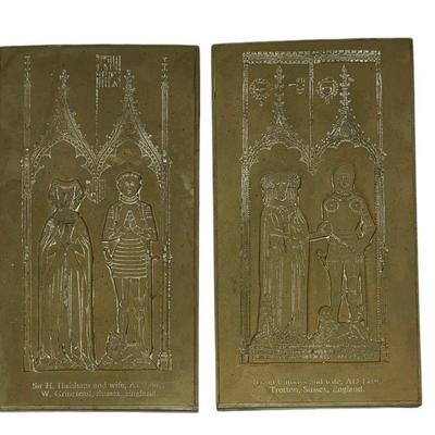 Two Vintage Brass Overlay Souvenirs of Sir Halsham, Baron Camoys