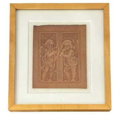 Vintage Italian Tooled Leather Work of Two Cherubs
