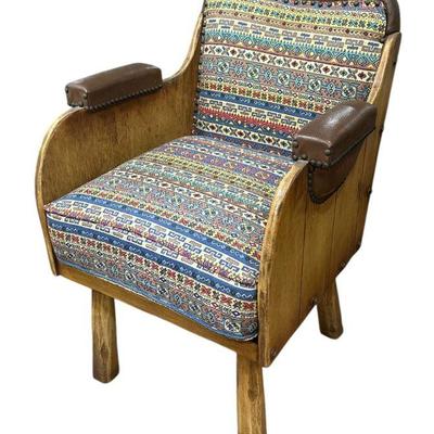 Rustic Oak Nailhead Southwest Kilim Accent Chair