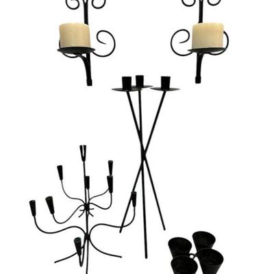 Sale Photo Thumbnail #385: Collection Mid Century Iron Candle Holders, Wall Candle Sconces