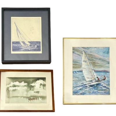 Three Mid Century Sailing, Nautical Artworks, Signed