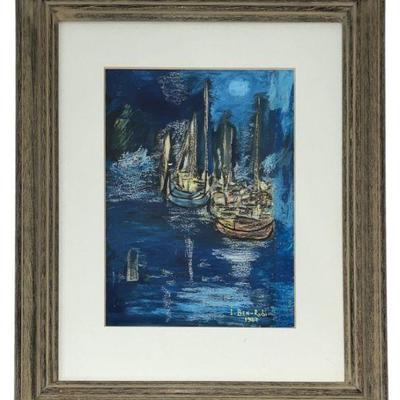 I.BEN-RUBI 1967 Abstract Nautical Sailboat Mixed Media