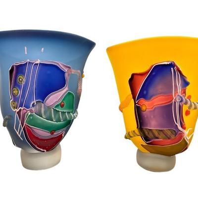 Contemporary Art Glass Vases Pair Signed