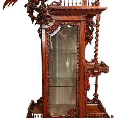 Maximalist Heavily Carved Display Cabinet, Serpents