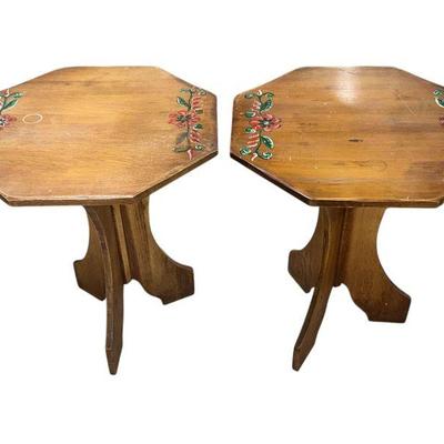 Farmhouse Chic Hand Painted Floral Side Table, Pair