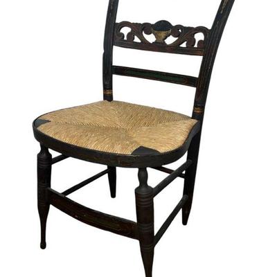 Hitchcock Style Rush Seat Painted Side Chair