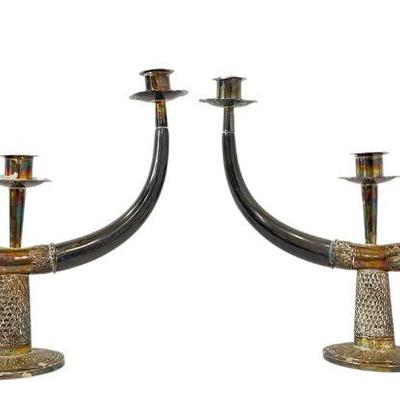 Sale Photo Thumbnail #72: Pair of Malaysian Silver and Horn Candelabras