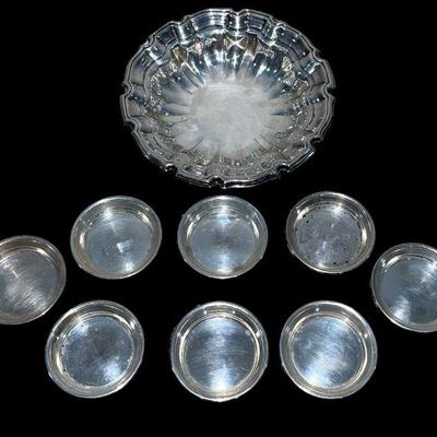 Vintage Sterling Silver Salt Dishes and Pleated Bowl