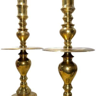 Brass Floor Candle Holders, Pair