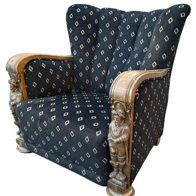 Renaissance Revival Armchair, Full Bodied Carved Arms