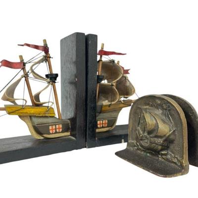 Two Pair of Vintage Sailboat Bookends