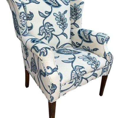 Blue and White Crewel Traditional Armchair