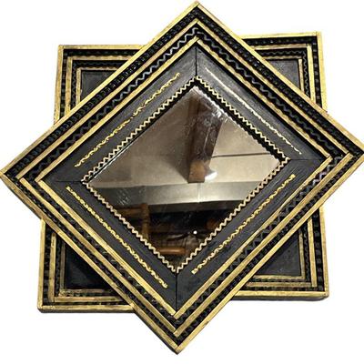 Mid Century Gold and Black Asymmetrical Mirror